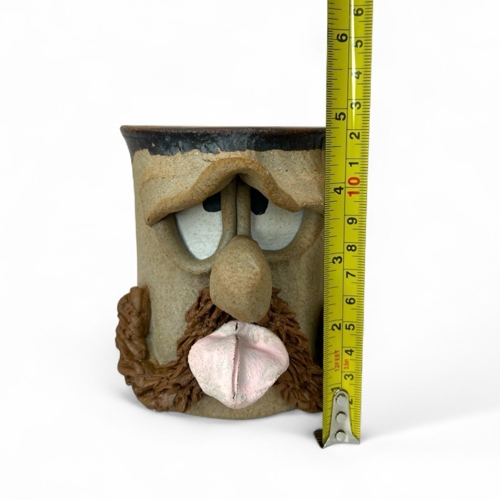 Tongue Out Mustache Funny Faced Ugly Coffee Mug Handmade Studio Art Stoneware - Picture 10 of 11